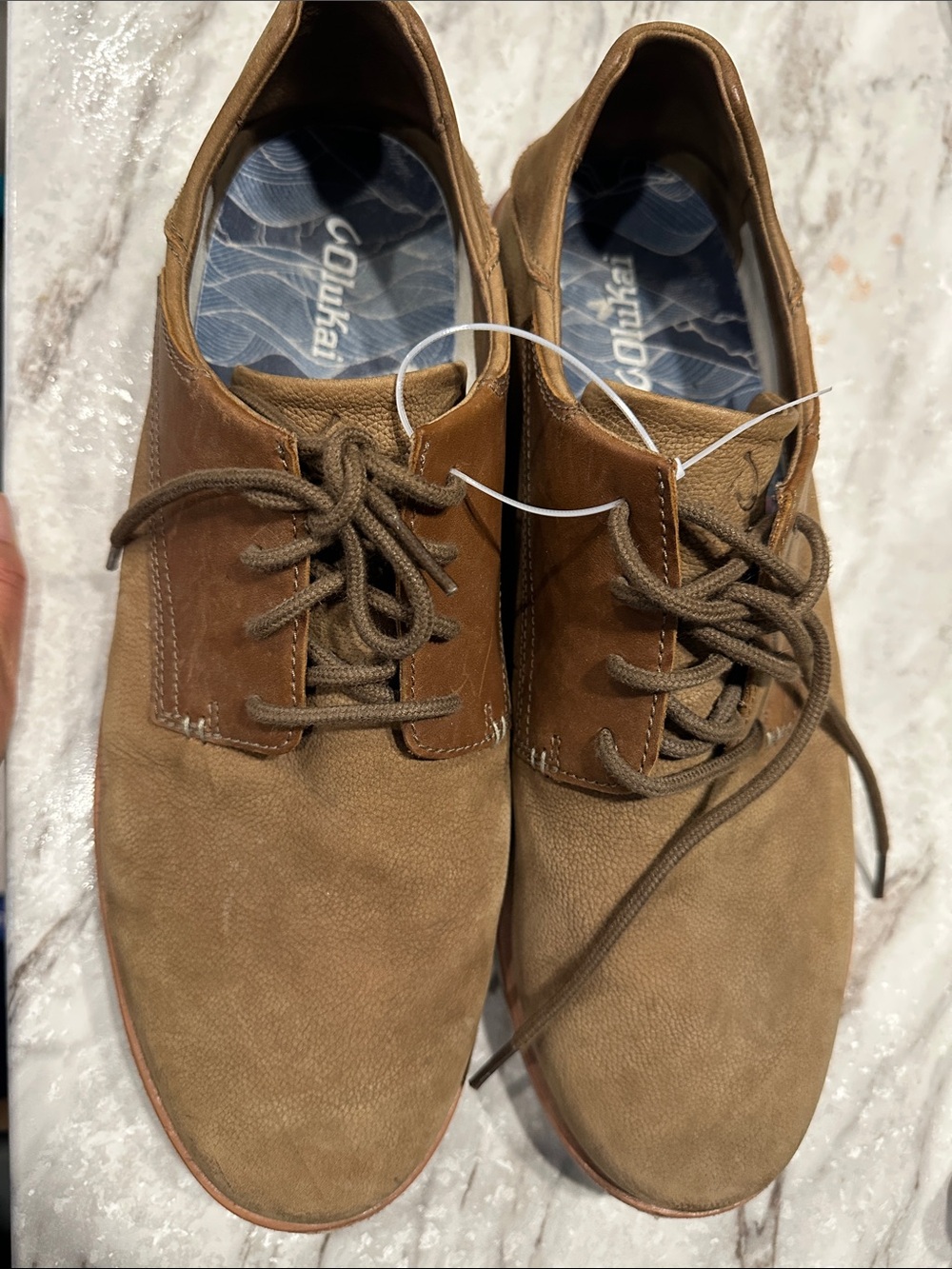 OluKai Men's Tan and Brown Suede Lace-Up Oxfords